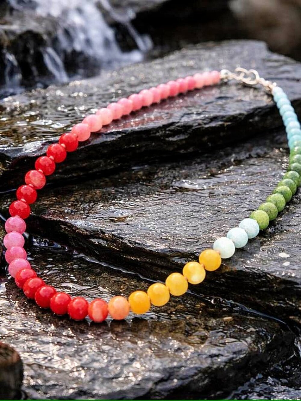 New Jelly Belly Beaded Knotted Necklace, Multi Color Candy Rainbow